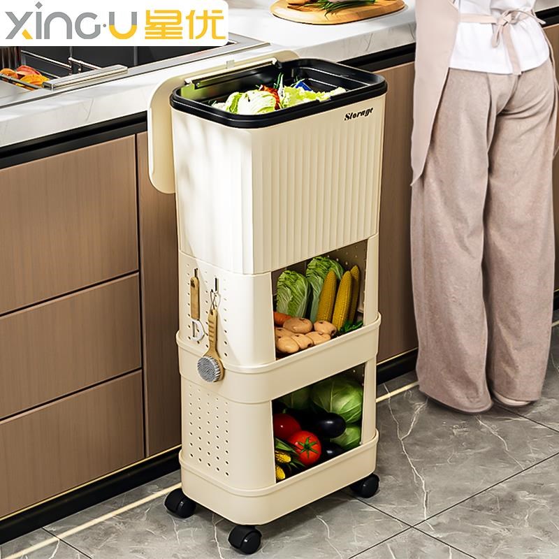 厨房免弯腰垃圾桶高款多功能带盖带轮大容量客厅卫生间垃圾收纳桶