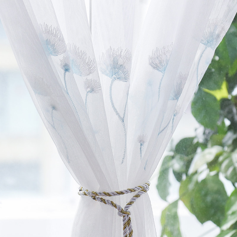 蒲公英窗帘纱透光不透人白色纱帘飘窗阳台隔断装饰蕾丝窗纱魔术贴