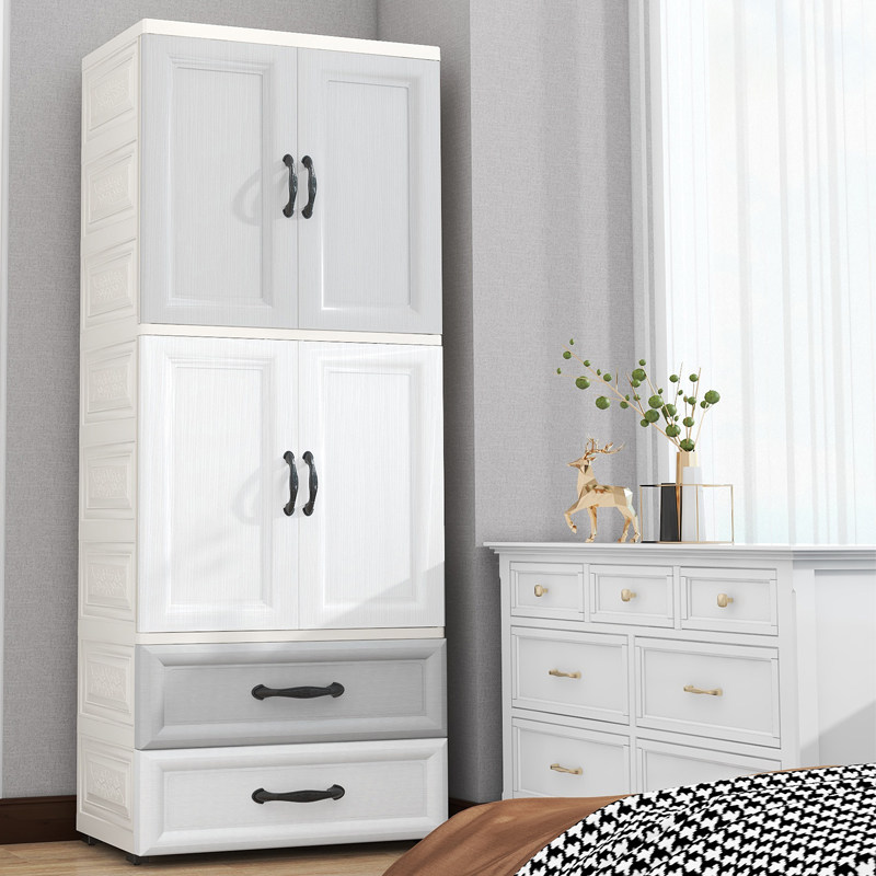 欧式灰双开门儿童衣柜宝宝婴儿塑料小衣橱卡通抽屉式收纳柜子加厚