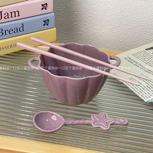 釉下彩米饭碗勺子少女心陶瓷甜品沙拉碗勺宿舍家用餐具 碗勺筷套装