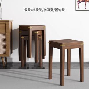 客厅简易可叠放矮凳餐桌凳圆凳收纳高板凳 实木方凳家用凳子新中式