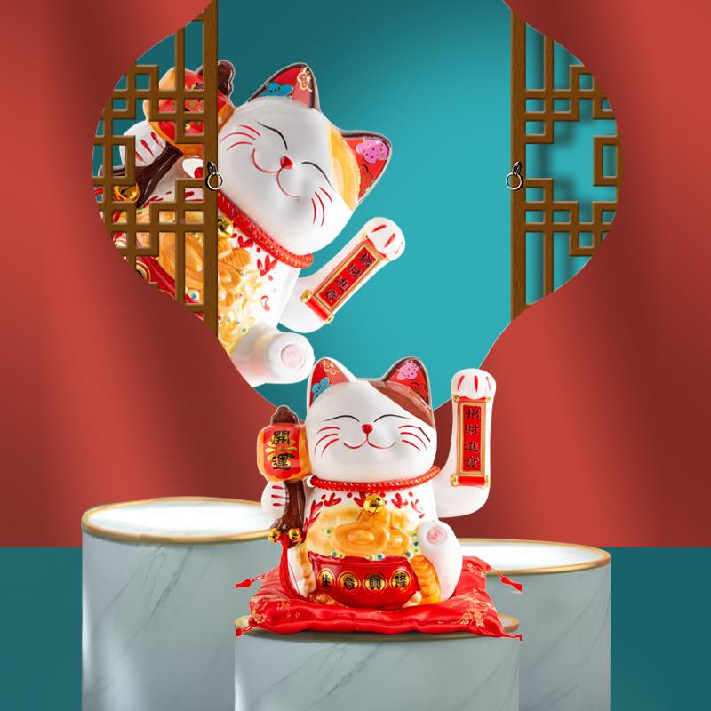 动12794招财猫摆件自动手开业陶大号电摇手发财猫家瓷居客厅创意