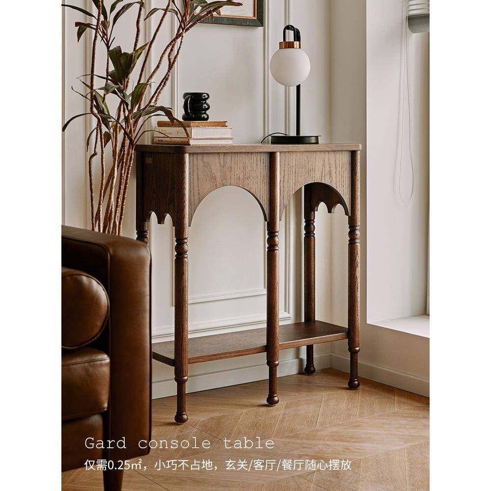 法式覆古控制台窄入口桌美式中世纪客厅实木侧柜走廊通道储物柜侧