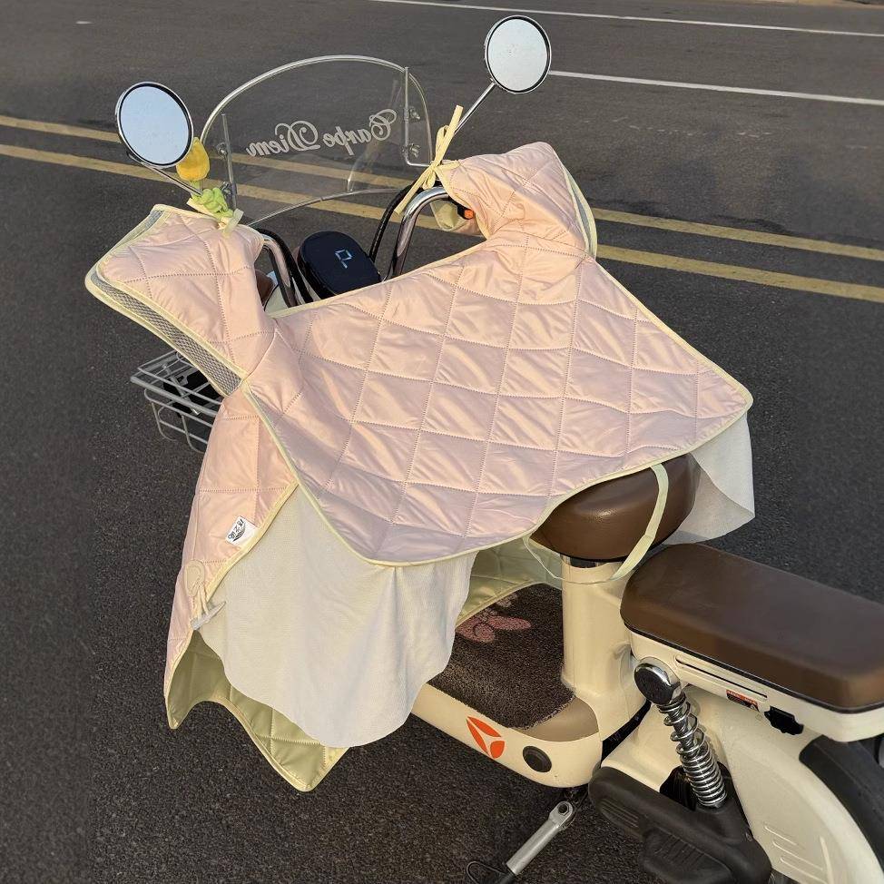 粉色电动车挡风被夏季冰丝防晒罩双面防水电瓶车通用遮阳罩新款