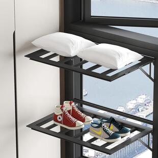 多功能折叠防护栏杆晾衣架阳台内防盗窗晒被子铝合金上下开启置物