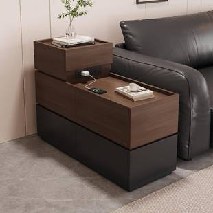 沙发边柜边几带充电小桌子客厅高级感实木可移动茶几桌床头小边几