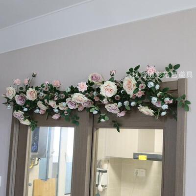 仿真高档玫瑰花墙藤假藤条面缠拱门垂吊花空调管01777道绕遮挡装