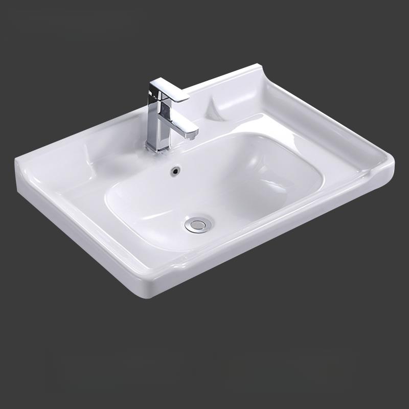 一体陶瓷盆半嵌入式洗手盆卫生间洗漱台洗脸盆方形台上盆面盆单盆