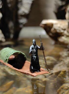 鱼缸造小摆件下45527漂浮乌篷陆水船假山景微景观水缸庭院盆景书