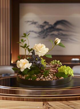 19610中式餐厅圆桌转盘中间装大摆件酒店餐新桌摆花包厢仿真饰花