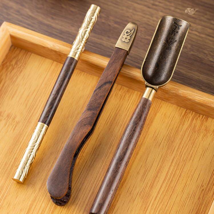 黑檀木茶针茶刀三件套普洱茶锥茶饼撬刀茶勺泡茶工具功夫茶具配件