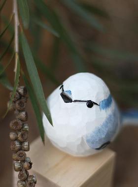 鹿妖商店 肥啾54769 木雕小 生 日鸟礼物灰蓝山雀 纯手工木桌面实