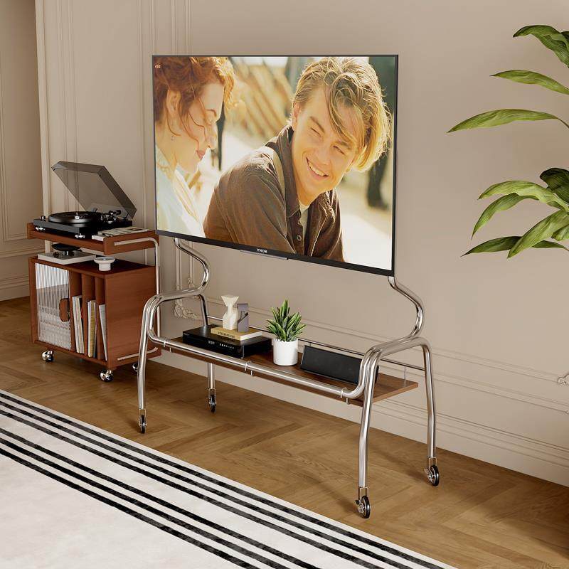 可移动电视不锈钢落地支架带轮立式推车卧室客厅32-85寸通用挂架