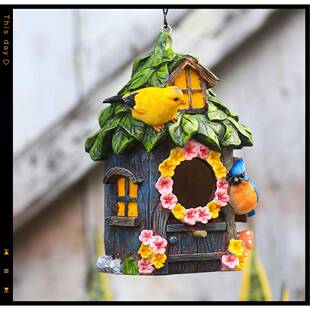 园鸟庭院花庭布置摆件创意户外小鸟屋房子树挂78778装饰悬挂窝室