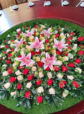 餐桌厅转花+仿花真草坪套装 酒店大圆桌中间装盘饰08946摆餐摆放