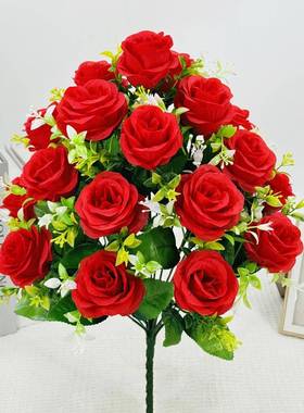 单枝8头双色玫瑰蕾仿玫真花饰假花手工瑰花1家17697居装花束