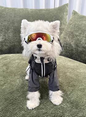 灰色野狗雨衣四足全包小型犬连帽可拆卸柴犬宠物防水防尘夹克