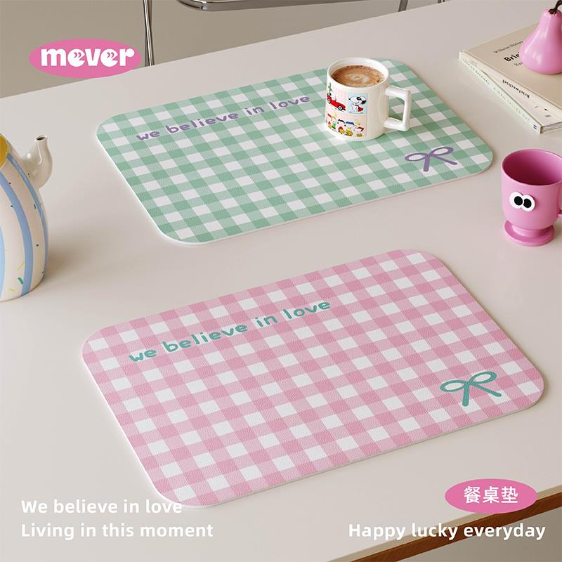 韩式格子蝴蝶结ins皮革餐垫防水防油免洗杯垫咖啡台垫隔热桌面垫