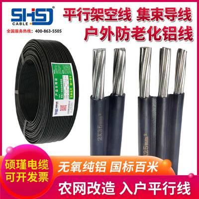 户外铝线国标电线家用2/3芯6 10 16 25平方电缆架空平行集束导线