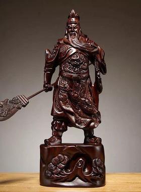 檀黑木雕关公红像摆件木头家用供奉关羽神80670像客厅号实大木质