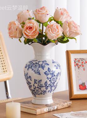 新插中式中古小号八角瓶44419青花花瓷复古陶瓷花宋瓶代美学花摆