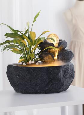 面假山流水湿净化盆景桌喷加QVE泉铺居家办公桌转店运球流金聚宝