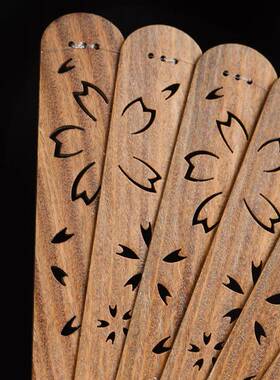 绿檀木折扇实木遗空乘凉苏扇非传37565承送礼工小件木镂雕原木摆