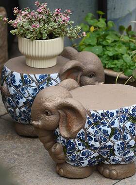 大象摆花件底子座墩子园庭院动物换凳花盆底座装饰动97511物仿青