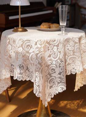 浮绣鸢尾纱法式白色蕾丝桌布高级感北欧桌布圆桌盖布长方形盖巾