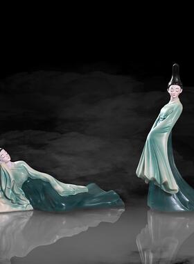 祇装此青仕绿风13412女摆件古人物中式庭院微景观盆景造景饰品桌