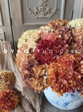 仿干枯色绣55442球花古插花花道艺陈列拍摄真具复客厅假花仿生花