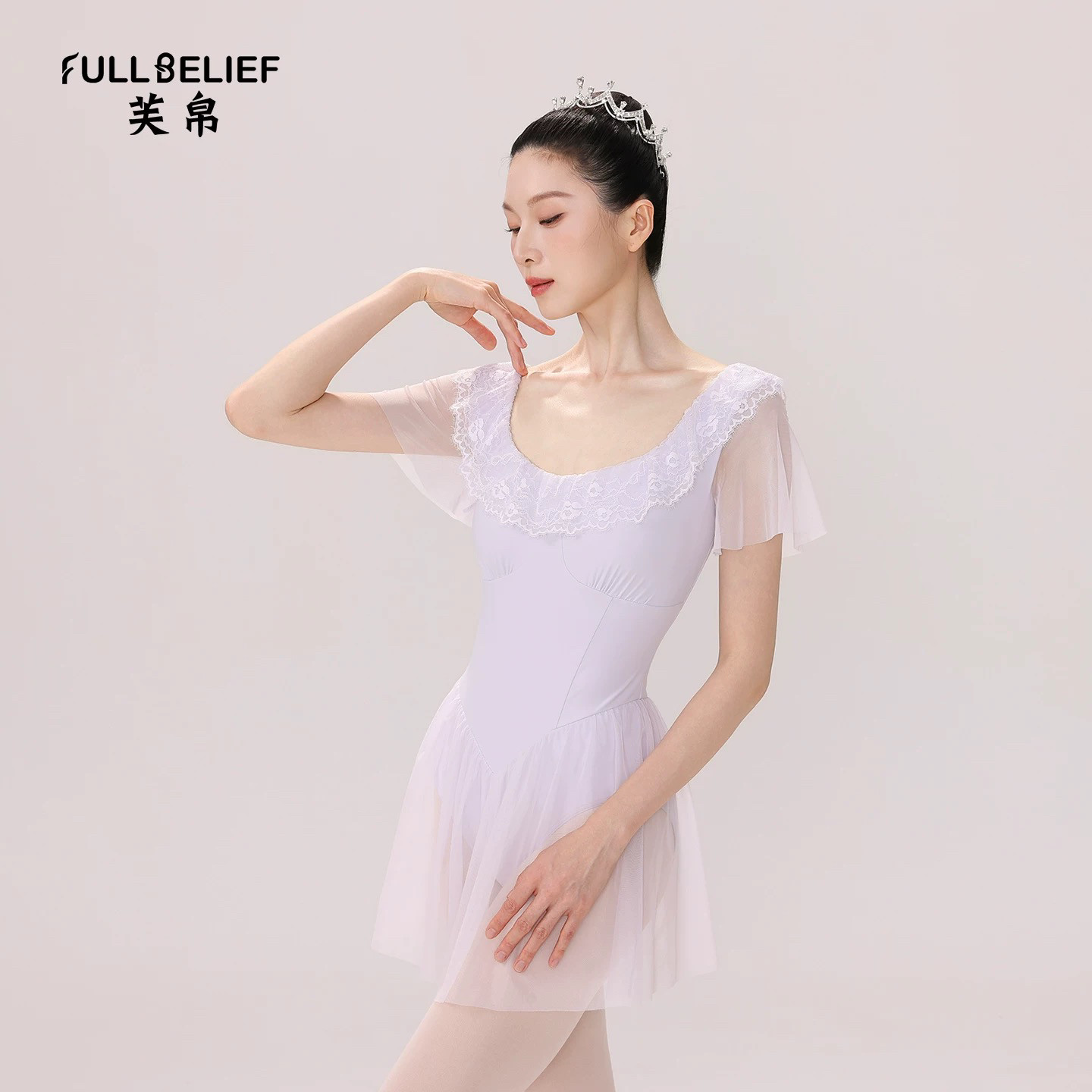 芙帛芭蕾舞蹈服装女蕾丝花边小飞袖体服艺考体操服形体基训连体服