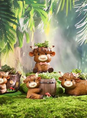 创意园艺景观装饰苏格兰高地牛多肉花盆阳台花园花器树脂盆栽容器