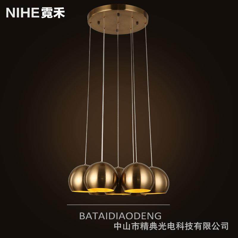 北欧复古餐厅吊灯创意个性电镀铁艺圆球古铜装饰服装店咖啡馆灯具