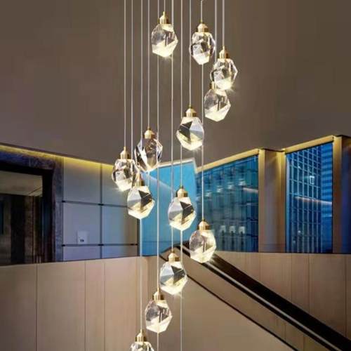 复式楼梯长吊灯北欧后现代简约别墅旋转楼梯创意个性餐厅水晶灯