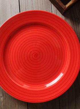 【某牌 孤品】釉下彩LZ手绘红色早餐盘【高端 新骨瓷】创意盘子