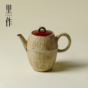 里作景德镇粗陶手工茶壶李朝白窑变碧天壶复古撞色高级手执壶茶具