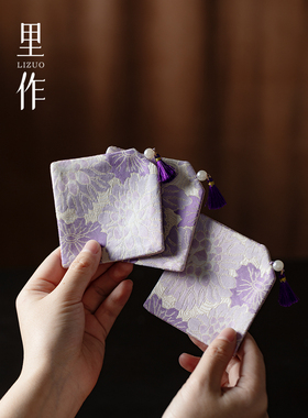 日作经典锦方杯垫功夫茶套装茶杯垫创意紫色精美流苏茶垫