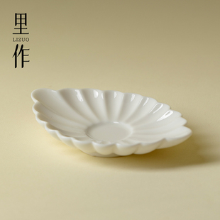 里作高端白瓷手工菊瓣杯垫茶杯托防烫茶托茶碟子隔热垫茶道零配件