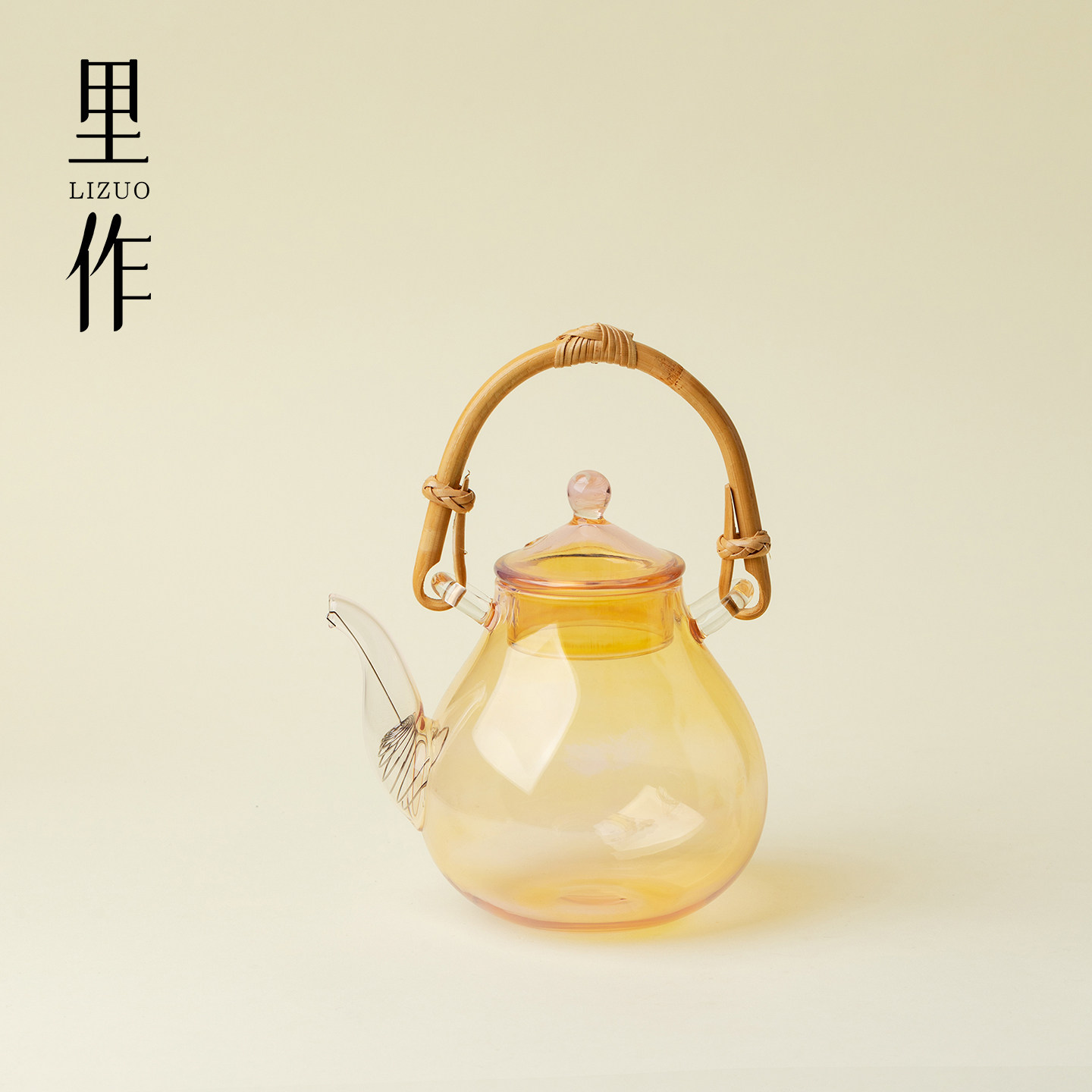 里作手工玻璃竹编手把梨形提梁茶壶家用黄色烧水壶高端茶具煮茶壶