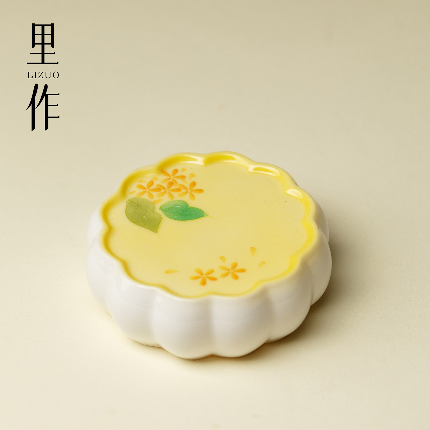 里作有田烧手绘盖置高端桂月黄盖碗茶壶盖托家用高颜值茶道零配件图片
