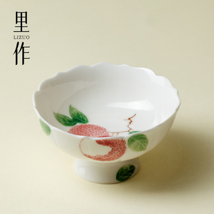 里作 手绘长安的荔枝花口高足主人杯创意手工釉下粉彩茶杯品茗杯
