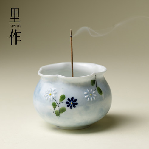 里作纯手绘小雏菊陶瓷香炉禅意高端线香炉茶室沉香檀香焚香炉摆件