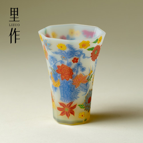 里作 创意手工冰玉繁花品茗杯高颜值耐热玻璃功夫茶具主人杯茶杯