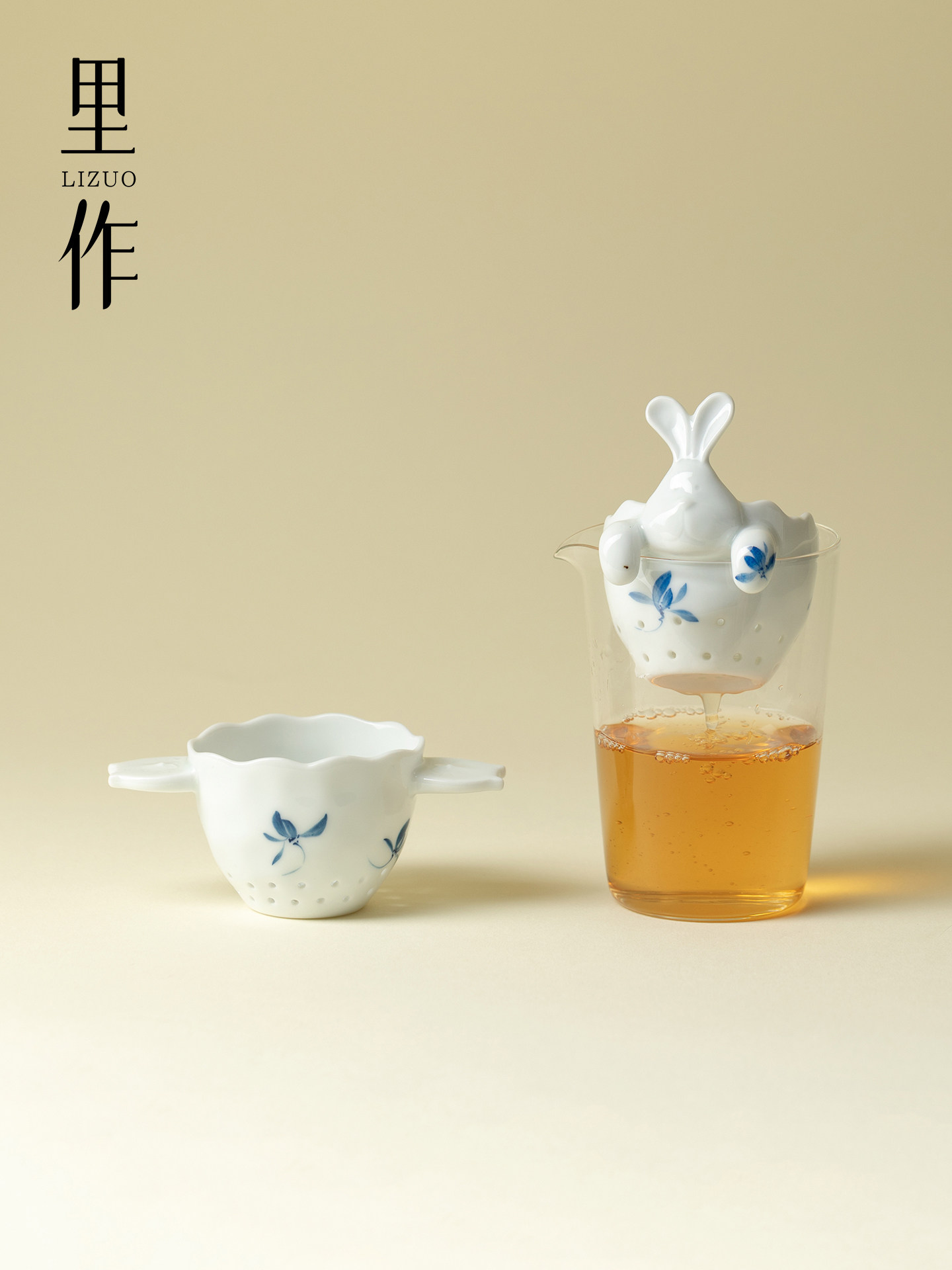 里作陶瓷茶漏茶滤手绘蝴蝶兰花小兔过滤泡茶器茶水分离茶具公道杯