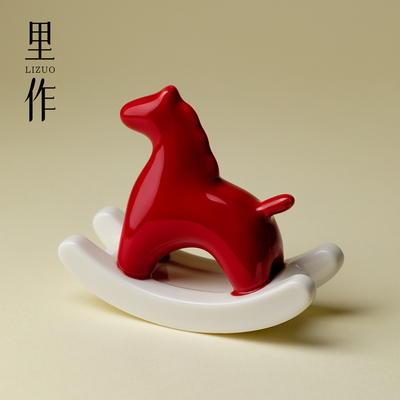 里作中式摇摇马小茶宠中国红创意陶瓷茶桌摆件工艺品乔迁送礼礼品