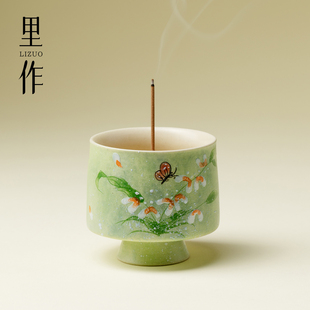 里作陶瓷兰花线香插香座线香炉家用香薰炉插香底座文创摆件点香器