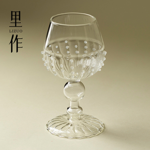 高端浮雕玻璃主人杯精致手工高足茶水杯日式 里作 高脚酒杯香槟杯
