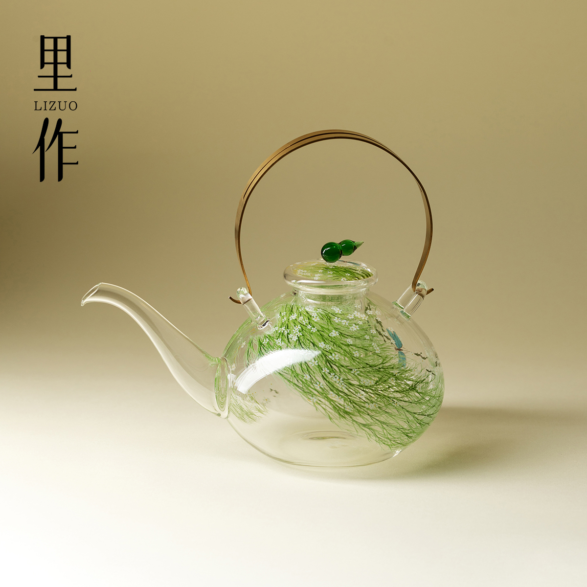 里作原创手绘芊野玻璃煮茶壶精致手绘高硼硅耐高温透明烧水壶茶器