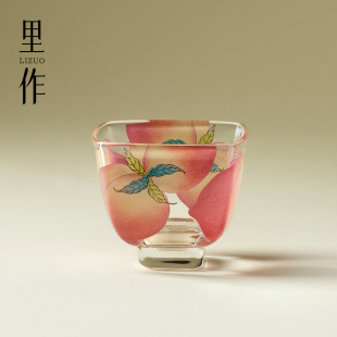 原创高端玻璃春桃四方主人杯日式 里作 高硼硅茶杯高颜值女士单杯